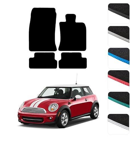 Image of GCM - Car Floor Mats for MINI 2006-2014 Full Coverage Floor Protection - Anti Slip & Fit Car Mat with Clips Easy to Clean Car Carpet for All-Weather- Black Edging, Carpet