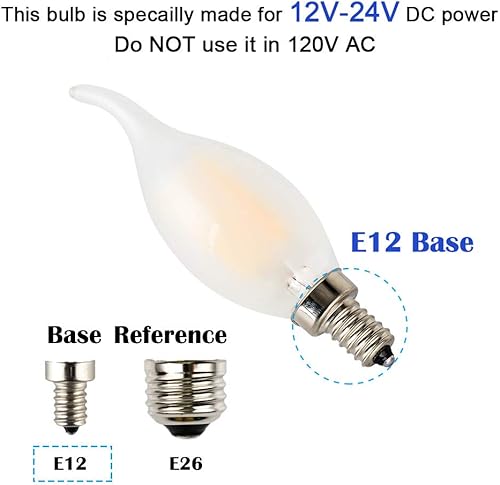 Miniatura 2 de Bombilla LED de bajo voltaje de 12 voltios, CACC 12 V, 6 W 600 Lm, regulable, luz blanca cálida, base pequeña E12, punta de llama de vidrio