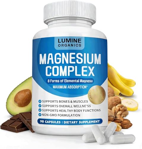 Lumine Organics Magnesium Complex Supplement 1000mg- Advanced 8-in-1 Magnesium Blend - Glycinate Citrate Malate Taurate etc. High Absorption Formula Non-GMO 90 Capsules (1PCS)