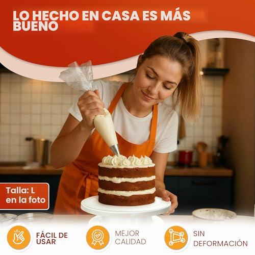 Miniatura 4 de Bakebuddy Mangas Pasteleras Desechables Profesionales 100 Unidades, Xl 53 Cm - Mangas Pasteleras Extra Resistentes Fabricadas Con Material Ldpe Reciclado Para Decorar Tartas Y Hornear Churros