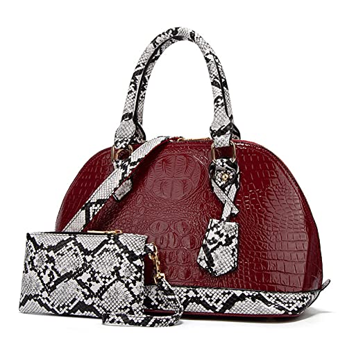 Yohora Women Crocodile Pattern Leather Handbag with Large Capacity Retro Crossbody Shoulder Purse Wallet for Work 2pcs Set2