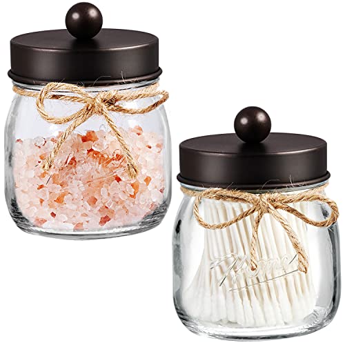 SheeChung 2 Pack Glass Mason Jar Qtip Holder Bronze Stainless Steel Lids