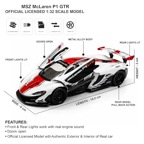 Image of Diecast Toy Cars for Kids & Collectors| 1:32 Scale | Pull Back Action Metal Model Car | Premium Detailing, Authentic Design, Sturdy Build | Gift Toy Car (McLaren P1 GTR)