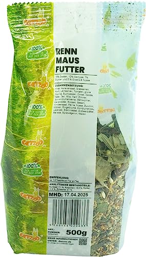 Getzoo Rennmausfutter 500g I Naturnahe und Ausgewogene Ernährung I Vitaminreiches Gemüse I Hochwertige Kräuter I Mit Tierischem Eiweiß I Gesundheitsförderndes Futter