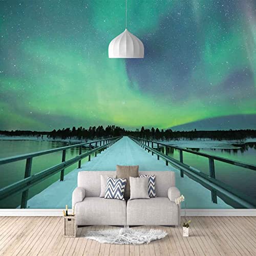 EPZEY Green Aurora Landscape Wall Mural, 3D Wall Photo Peel and Stick Self-Adhesive Wallpaper, Removable Sticker Home Decor Tv Background Large Art Wall Painting Wall Posters 140x70 cm