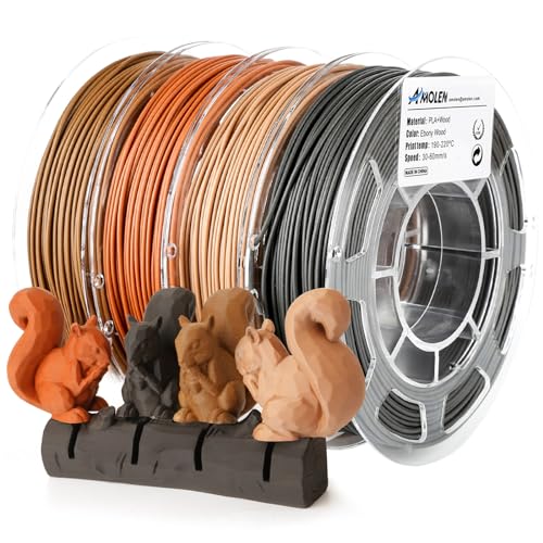 AMOLEN Ensemble de Filaments en Bois pour Imprimante 3D, Filament PLA 1.75mm Set de Bois de Noyer, Bois Rouge, Bois d'ÃbÃ¨ne, Bambou, 200g/Spool, PLA Bois Filament Bois