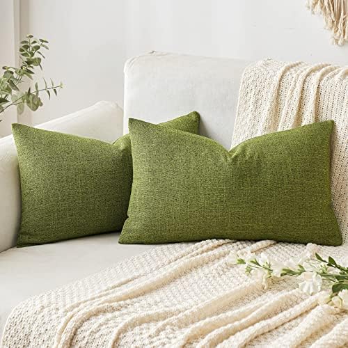 MIULEE Pack of 2 Decorative Linen Burlap Pillow Cover Square Solid Spring Throw Cushion Case for Sofa Car Couch 18x18 Inch Light Blue