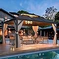 EROMMY 10' x 13' Hardtop Gazebo Double Roof Galvanized Steel Canopy Outdoor Aluminum Frame Permanent Metal Pavilion with Netting and Curtains for Patio Backyard Deck and Lawns