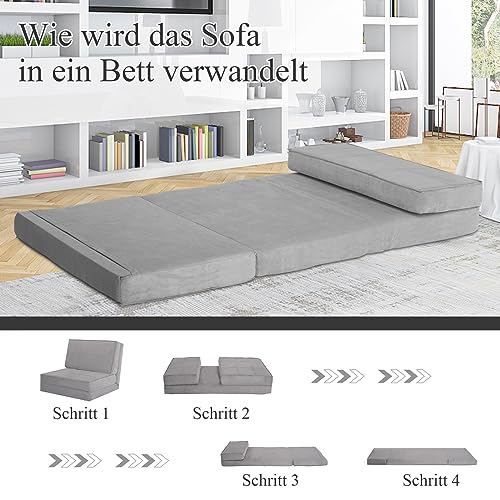 RELAX4LIFE Bodensofa Klappbar, Schlafsofa 5 in 1, Schlafsessel mit 5-stufig Verstellbarer Rückenlehne, Klappsofa mit Bettfunktion, Klappmatratze für Wohnzimmer Schlafzimmer (Grau) – Bild 8