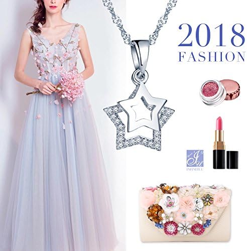 Infinite U 925 Sterling Silver Cubic Zirconia Unique Double Stars Pendant Girls/Women Necklace, with White Gift Box/Blue Gift Bag