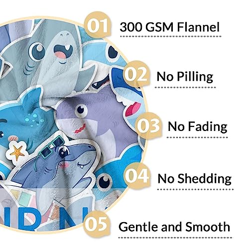 Personalized Shark Blanket Gifts with Name - 30"x40" Cute Throw Blanket for Kids & Adults - Blue Soft Fuzzy Blankets for Couch & Office