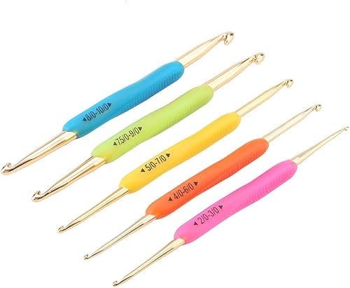Miniatura 3 de Oumefar Kit de gancho de ganchillo de doble cara, mango de goma suave, juego de agujas de tejer de aluminio para principiantes adultos (color al