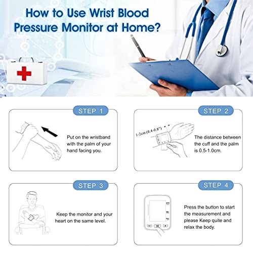 Wrist Blood Pressure Monitor Automatic Wrist Bp Monitor Talking Blood Pressure Cuff for Home Use Adjustable Cuffs for Adult Electronic Digital Large LCD Display with Battery and Carrying Case - Thumbnail 7