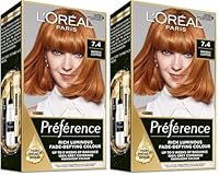 L'Oréal Paris Préférence Permanent Hair Colour - 7.4 Mango Copper (Pack of 2)