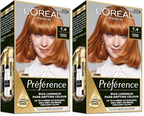 L'Oréal Paris Préférence Permanent Hair Colour - 7.4 Mango Copper (Pack of 2)