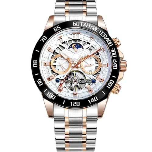 TIMEMATRIX Herrenuhr mit 316L Edelstahlgehäuse – Automatikwerk mit Datum, Leuchtfunktion und Mondphasenanzeige (Modell: TMX8860)