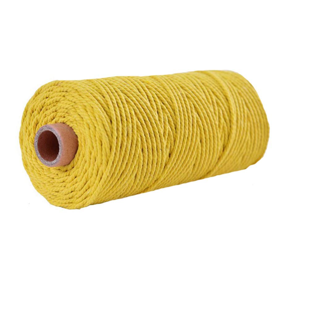 109 Yard 4mm Macrame Cotton Cord Crochet Knitting Weaving Lemon Yellow Natural Twisted Cotton Rope DIY Wall Hanging Plant Hanger DIY Bag Craft Art Yarn