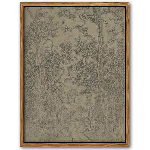 Vintage Framed Landscape Wall Art, Rustic Forest Canvas Print, Bedroom