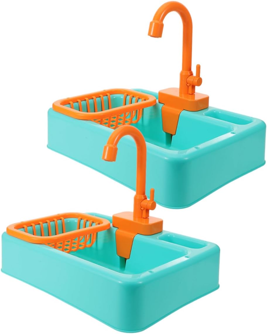 2pcs Bird Bath Tub Toy Interactive Fountain for Birds Automatic Water Circulation Vegetable Washing Basin Parrot Shower Box for Playtime Bathing