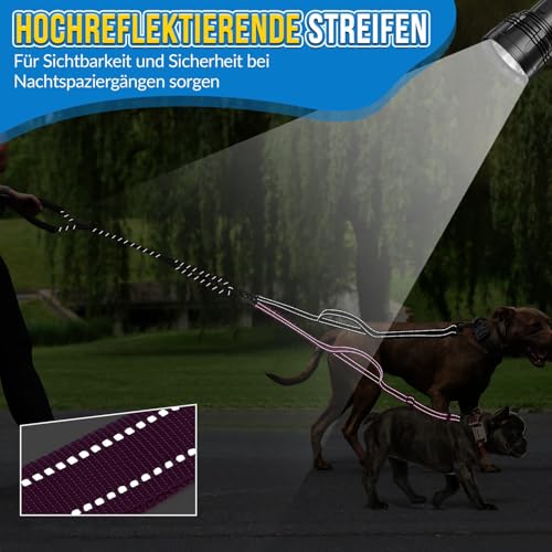 SlowTon Doppelte Leine für zwei kleine Hunde, 360° drehbare doppelte Hundeleine mit 4 Griffen, superleicht für Welpen unter 20 Pfund, reflektierender verstellbarer Riemen und stoßabsorbierendes Bungee