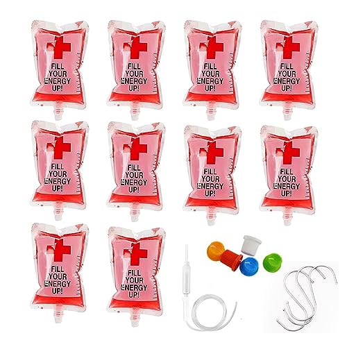 KALUROIL 19 PCS Halloween Trinkgefäß - Infusionsbeutel - Gruselige Halloween Blutbeutel - IV Taschen mit Spritze und Clips für Partygetränke