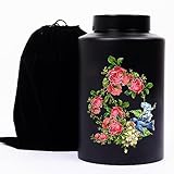 PinkMemory Urna commemorativa nera per ceneri umane, urna cremazionale decorativa con rosa...