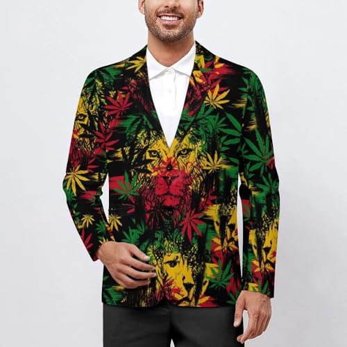 Men's Casual Blazer Two Button Sport Coat Slim Fit Lion Head with Cannabis Marijuana Leaves Suit Blazer Jacket2