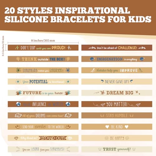 Bucherry 120 Pcs Motivational Silicone Wristbands Bulk Inspirational Rubber Unisex Bracelets with Positive Quotes for Student Teacher Classroom Reward Party Favors School Church Gifts(Brown) by Bucherry - Image 2