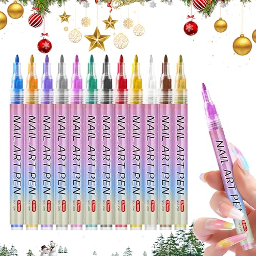 Fiopet 12 Colors Nail Art Pens Set, 2026 New Nail Art Markers for Gel Nails, Quick Dry Long Lasting Nail Polish Pen for Kids, DIY 3D Drawing Dotting Painting Nails Liner Brush (1 Pcs)
