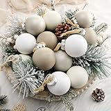 Suilung 12 Pcs Neutral Textured Christmas Ball Ornaments 2.4 Inch Rustic Matte Cream Ivory White Taupe Xmas Baubles Antique Farmhouse Xmas Tree Decorations Modern Christmas Home Decor for Tree Holiday