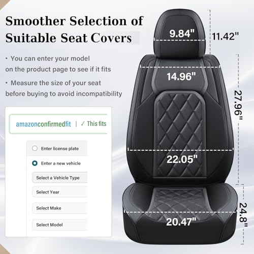 Image of Coverado Car Seat Covers Full Set, Black Seat Covers, Waterproof Faux Leather Car Seat Cover, Luxury Car Seat Cover, Automotive Seat Covers 5 Seats, Car Seat Protector Universal Fit Most Cars