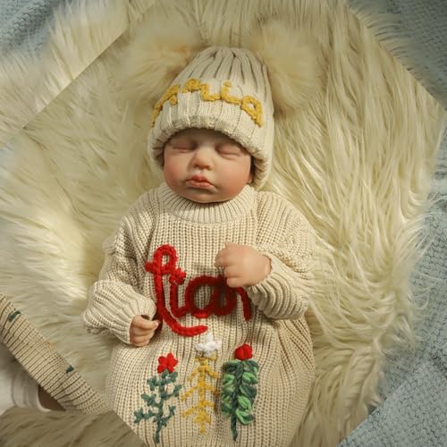 Personalized Baby Name Beanie Hat,Custom Newborn Pom Pom Hats,Hand Embroidered Knitted Beanie with Baby's Name,Winter Knit Hats for Infant Baby2