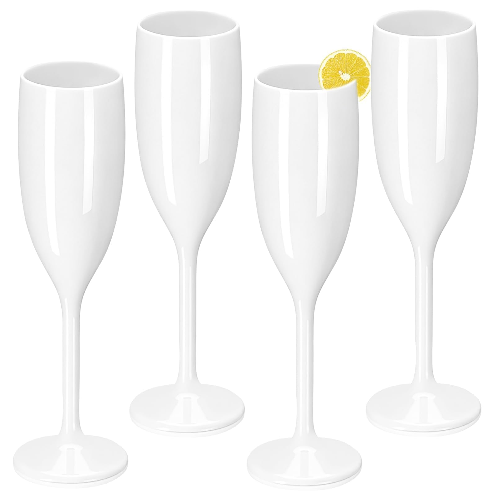 YIChongDan 4Pcs Champagne Flutes 170ml, Unbreakable Prosecco Wine Glasses Premium Reusable PP Champagne Glasses Elegant White Prosecco Flutes for Wedding Bridal Shower Cocktail Party Intimate Dinner