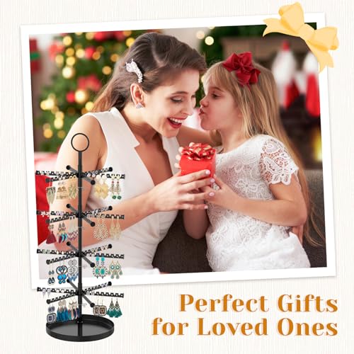 Image of MODOWEY 4 Tier Metal Rotating Earring Holder Organizer Stand Adjustable Display Tree for Women, 384 Holes and Grooves Rack Tower for Pierced Dangle, Large Capacity Space-Saving Jewelry Hanger, Black