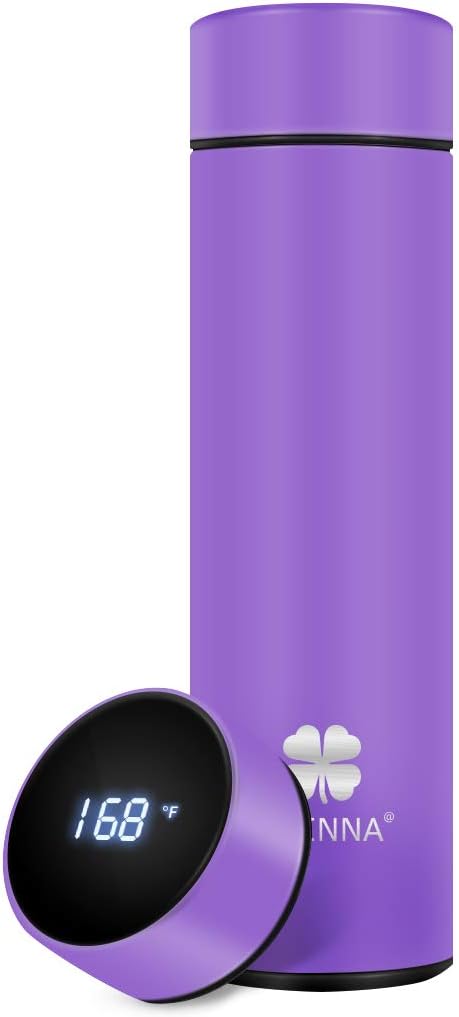 Insulated bottle,Coffee bottle,Tea Infuser Bottle,Smart Sports Water Bottle with LED Temperature Display,Double Wall Vacuum Insulated Water Bottle, Stay Hot/Cold for 24 Hr (Purple)