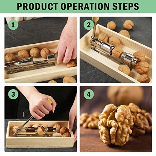 Artcome Heavy Duty Pecan Nut Cracker Tool With 4 Forks, Wood Handle Base With Rectangular Wooden Box Base For Walnuts, Chestnuts, Almonds, Pecans, Hazelnuts #TOP2