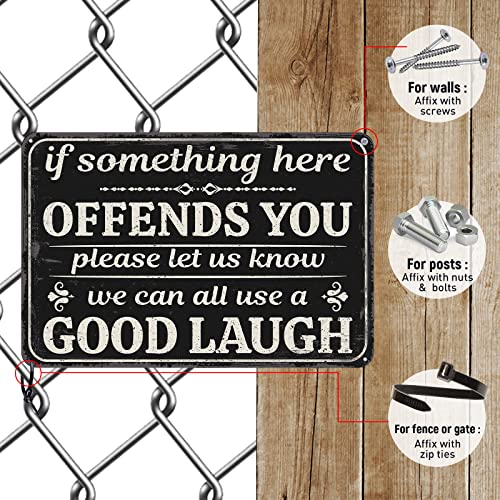 Rousen Man Cave Decor Metal Signs, Funny Garage Sarcastic Vintage Tin Sign, Suitable For Home, Bar, Yard, Rv, Kitchen, Office, Aluminum Sign 12X8 Inch, 4 Holes For Easy Hanging - If Something Here Offends You Please Let Us Know We Can All Use A Good Laugh #TOP4