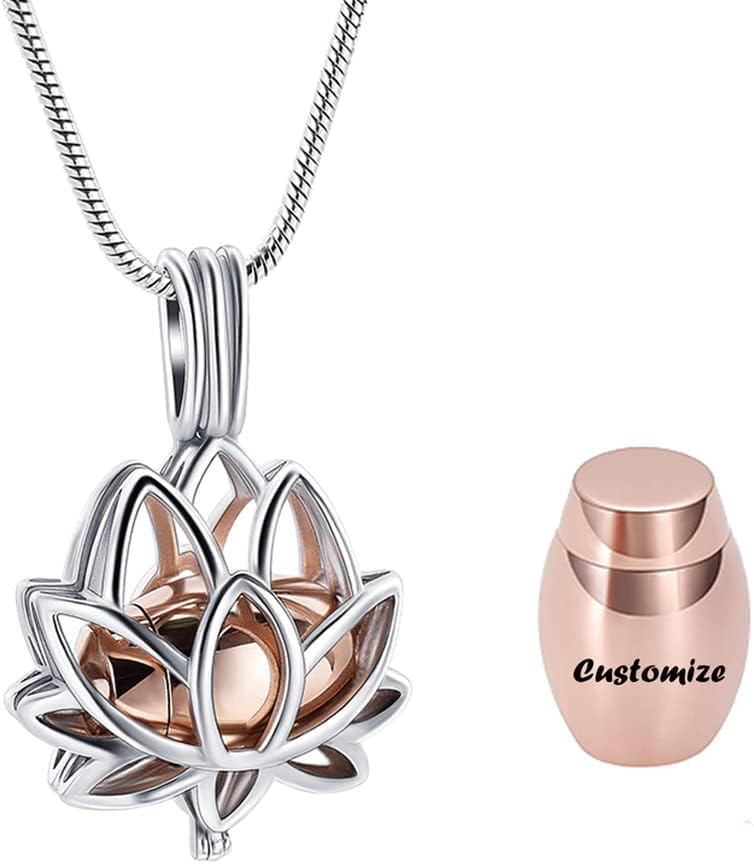 Cremation Jewelry for Ashes Pendant - Lotus Urn Necklace with Mini Keepsake Urn Memorial Ash Jewelry For Women Men
