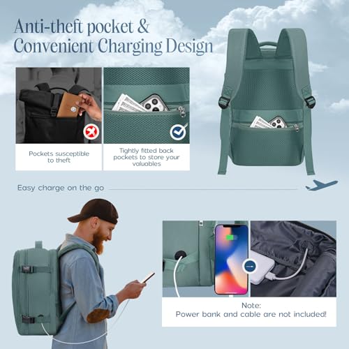 Image of Xkdoai for Ryanair Cabin Bags 40x20x25, Travel Backpack with TSA Approved Clear Bag, Travel Bag Underseat Carry-ons Hand Luggage Bag for Travelling Casual Daypack for Ryan Air Plane, Green, 40x20x25cm