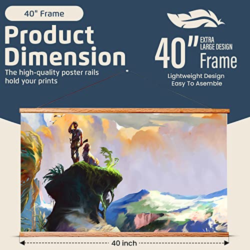 Landmass 40” Wide Magnetic Poster Frame, Poster Hanger - 40X20 40X27 40X30 40X60 Frame - Teak Wood Frame For Posters, Prints, Photos, Pictures, Maps, Scrolls, And Artwork #TOP1