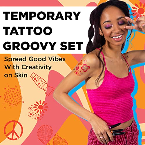 Bodymark Groovy Temporary Tattoo Markers For Skin, Premium Brush Tip, Includes 3 Count Of Assorted Markers And Stencils Set, 1 Orange, 1 Magenta, 1 Silver, 3 Ct #TOP1