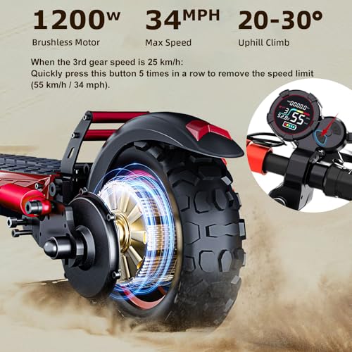 11″ Off Road Electric Scooters Adult with Seat – 1200W