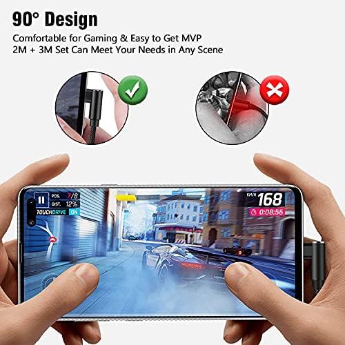 USB C Cable 2M 3M 2 pack 3A Right Angle USB C Cable 90 Degree Braided LongType C Charger Cable Fast Charging Compatible with Samsung Galaxy S20 S10 S9 FE A40 A50 A70, P40 P30 P20, Xperia