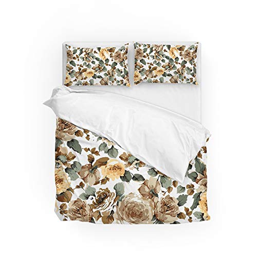 Parure de lit fleurs beige et violet CHEHONG en polyester doux