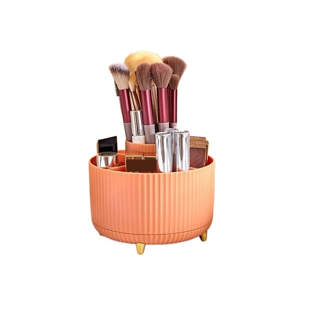 Caja de Maquillaje Soporte Giratorio for brochas de Maquillaje, lápiz Labial, lápiz de Cejas y artículos de Oficina de Escritorio.(Orange)