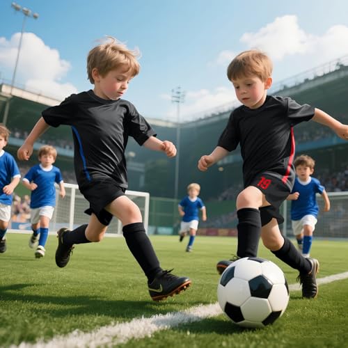 Pardofelis Camiseta de fútbol para niño, camiseta de fútbol para niños, camiseta de entrenamiento de fútbol, camiseta con camiseta corta, calcetines y espinilleras, Negro 19., 24