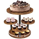 Cupcake Stand, Rotatable Cupcake Stand for 50 Cupcakes, Wood Cake Stand Cupcake Tower, Rustic Dessert Table Display Set Tiered Tray Stand, Round Serving Tray Cake Stands for Party Wedding Birthday