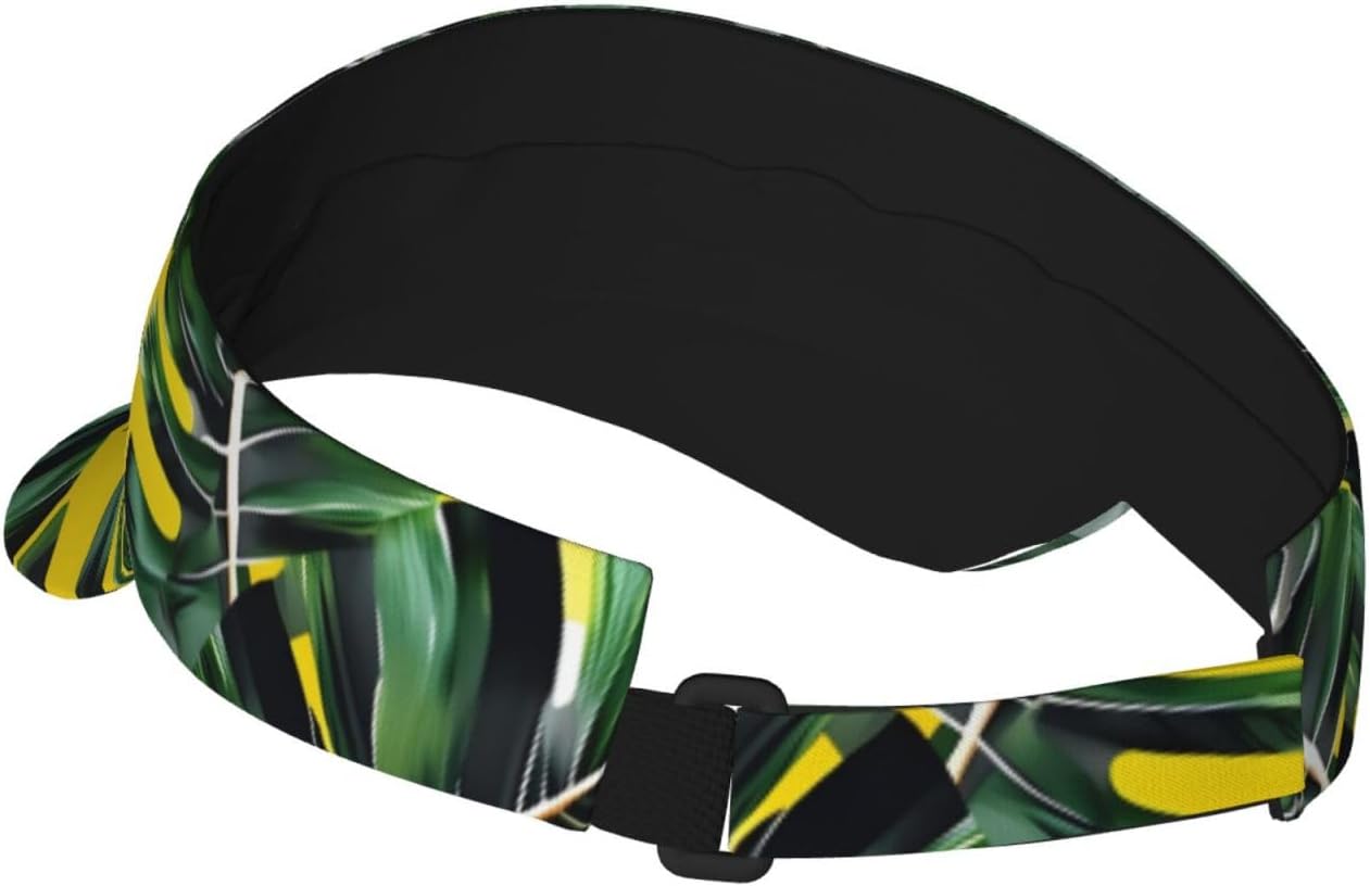 Tropical Banana Palm Leaves Print Sports Sun Visor Men Women Lightweight Cooling Stretchy Visor Hat for Running, Tennis, Golf Black