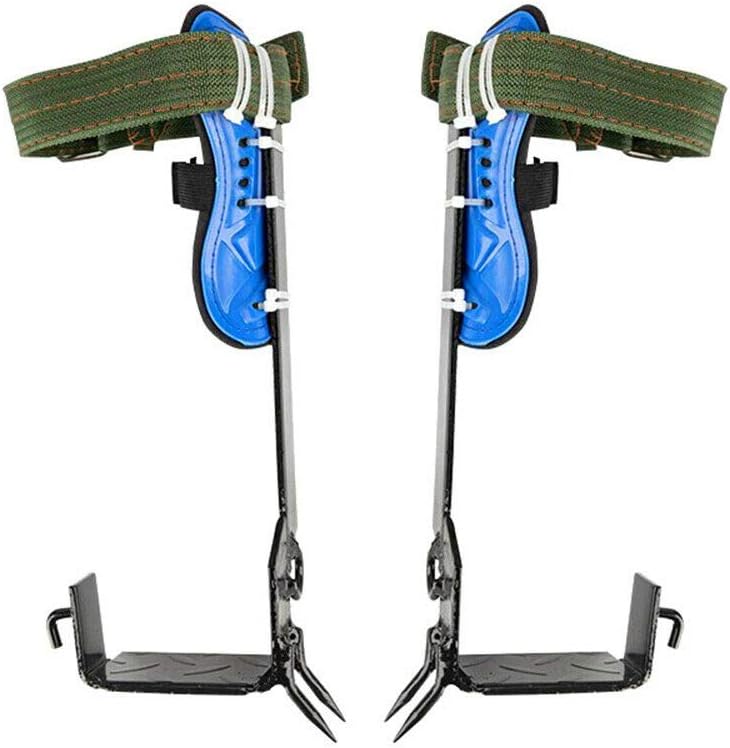 DYRABREST Tree Climbing Spikes Adjustable Climbing Tool Blue Stainless Steel 2 Gears Set Adjustable Lanyard Rope Rescue Belt