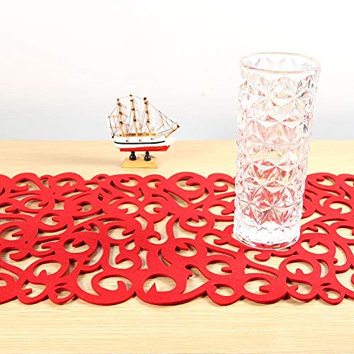 Rectangle Shape Table Mat 7 Colors Felt Tablecloth Runner Placemats Table Mats Hollow Dining Cloth Tableware mat for Household Decorations and Dining Ornament(Red) - Image 4